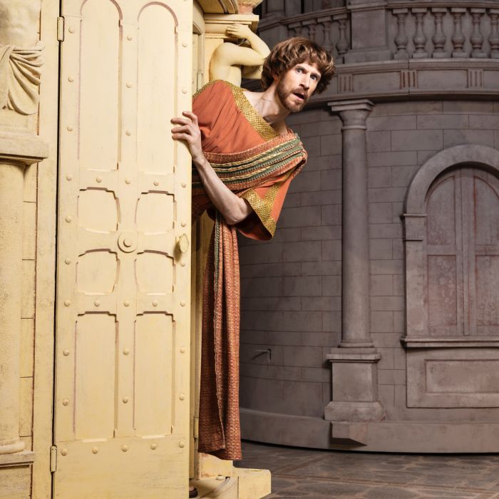 As Hysterium in 'A Funny Thing Happened on the Way to the Forum' at The Lido2Paris, France, 2023/4.